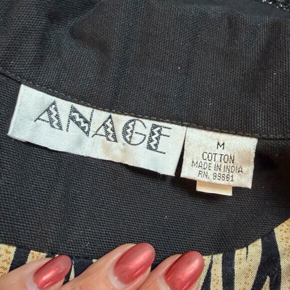 VTG 90s Y2K ANAGE BOHO BLACK SILVER PATCHWORK ANIMAL PRINT FUNKY JACKET BLAZER M - Picture 6 of 7